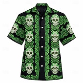 voordelige Vintage overhemd-Cinco de Mayo Voor heren Calavera Mexico Doodskoppen Overhemd Overhemd met knopen Kampshirt Korte mouw Vintage Retro Streetwear Vakantie Zomer Lente Cubaanse kraag 3D-afdrukken blauw Rood Paars Groen