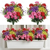 voordelige Kunstbloemen-5 bossen luxe kunstgeraniums, kleurechte UV-beschermde kunstbloemen met groen, onderhoudsarme sierplanten voor thuis, terras, veranda, vensterbank, hangmand, bruiloft