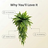 levne Umělé rostliny a zeleň-Sada umělých závěsných rostlin bostonské kapradiny, která působí jako skutečná, UV odolná, realistická umělá zeleň do interiéru &amp;venkovní, závěsný koš, zeď, terasa, veranda, zahrada, svatba &amp;bytové