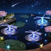 abordables Éclairage subaquatique-Lot de 2 lampes flottantes LED solaires colorées en forme de papillon et de libellule, idéales pour décorer un jardin, une fontaine, une piscine ou un bassin.