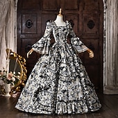 cheap Dresses-Rococo Baroque Ball Gown Floor Length Dress Ball Gown Short Sleeves Princess Bridal Lace Floral Ball Gown Square Neck Fancy Dress Women's Royal Halloween Carnival Masquerade Prom Tea Party Party