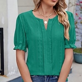 economico T-shirt semplice-Per donna Blusa con texture Top traforato Maglietta traforata Maglietta Traforato Tinta unica Moda Classico Casual Manica Corta Scollo a V Top Regolari Casuale Quotidiano Spiaggia Nero Bianco Rosa