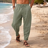 baratos Feriado-Homens Calças de linho Calças Calça verão Calças de praia Calças Harem Com Cordão Cintura elástica Tecido Conforto Respirável Comprimento total Diário Praia Feriado Férias Moda Azul Preto Sem