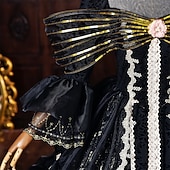 halpa Mekot-Rokokoo Barokki Tanssiaismekko Kokopitkä Mekot Tanssiaismekko Pitkähihainen Prinsessa Morsius Pitsi Kukka-aihe Tanssiaismekko Nelikulmainen kaula-aukko Naamiaispuku Naisten Kuninkaallinen Halloween