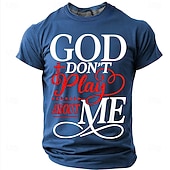 baratos Camisetas de fé-Camiseta Masculina da Bíblia Deus Não Brinca Comigo Camiseta Cristã Urbana Fé Religiosa Proteção Divina Estampa Gráfica Cruz Manga Curta Azul Marinho Roupas de Designer