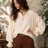  Medieval Renaissance Shirt Long Sleeves Pirate Viking Fancy Dress Unisex Viking Pirate Halloween Carnival Performance LARP Ren Faire Adults' Shirt