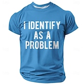  Tricou bărbătesc cu mesajul „Mă identific drept o problemă”, amuzant, sarcastic, retro, grafică, croială regulată, casual, bleumarin, îmbrăcăminte de designer, mărimea S, M, L, XL, 2XL, 3XL