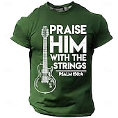  T-shirt pour hommes Bible Louez-le avec les Cordes Guitare Électrique Psaume 150 4 Musicien Chrétien Leader de Louange T-shirt Graphique Décontracté À Manches Courtes Vêtements de Groupe Église