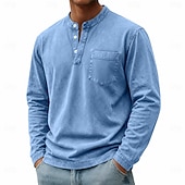 abordables T-shirt Henley décontracté-Homme Chemise Henley Chemise 100% coton délavée à l'acide T-shirt manche longue Vintage Rétro Vintage Occasionnel Le style rétro Lavé Henley Occasionnel Printemps Automne Toutes saisons Marron fonc