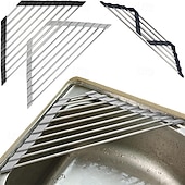 abordables Utensilios de cocina y gadgets-Escurridor de platos sobre el fregadero, enrollable y triangular para esquina de cocina, alfombrilla de escurridor plegable de acero inoxidable (triangular), escurridor de platos para fregadero de