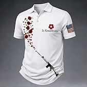  4 juillet 2026, 250e anniversaire Homme Fleuri Polo Manche Courte Polos Chemises à Col Occasionnel Athleisure Impression 3D Boutons Maille Respirante Été Printemps Bleu Blanc 1 Rouge