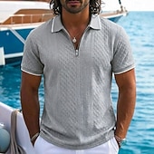 baratos Polo Clássico Masculino-Homens Polo com zíper Textura Casual Feriado Lapela Quarter Zip Manga Curta Moda Básico Tecido Jacquard Quarter Zip Verão Normal Azul Claro Preto Branco Vinho Azul Marinha Caqui Polo com zíper