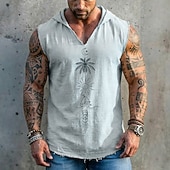 preiswerte Camisetas tropicales de vacaciones-Herren-Kapuzenjacke mit geometrischem Palmen-, Sonnen-, Segelboot- und Mondmuster im Boho-Stil, ärmellos, locker geschnitten, V-Ausschnitt, ausgefranster Saum, Sommer, Strandurlaub, Designer-Kleidung,