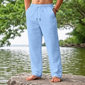 olcso Retro-Férfi Vászon nadrág Nyári nadrág Strand nadrág Zsinór Zseb Rugalmas derék Sima Mokaszinok Légáteresztő Napi Tengerpart Vakáció Szabadság Hawaii Fekete Fehér Nem elasztikus