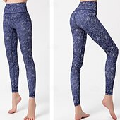 voordelige Yoga leggings en panty's-Dames Pilatesbroek Yogabroek Billenlift met ruche Hoge taille Sportschooltraining Hardlopen Fitness Legging Kleding Onderlichaam Flora Amethist Wit Blauw Sport Sportkleding Hoge Elasticiteit