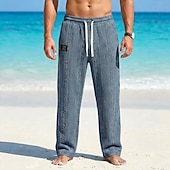 abordables pantalones casuales-Hombre Pantalones Pantalones casuales Pantalones anchos Pantalones texturizados Jacquard Correa Pierna recta Geométrico Plano Comodidad Longitud total Casual Diario Exterior Vacaciones Moda Azul
