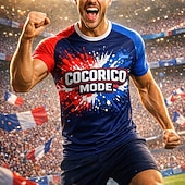  Uniseks Frankrijk Voetbalzomer Wereldwijde wedstrijd Truien Trainingsshirt Hardloopshirt Zomer Kleurenblok Korte mouw UPF 50 Sneldrogend Ademend Informeel Hardlopen Joggen Fitness Marineblauw