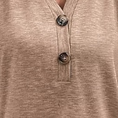 cheap Plain Blouses-Women's Shirt Popover Shirt Casual Shirt Cotton Shirt Solid Color Plain Vacation Vintage Fashion Short Sleeve V Neck Regular Tops Streetwear Beach Holiday Blue Black Pink Khaki Grey Summer Spring Fall