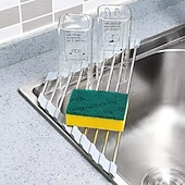abordables Utensilios de cocina y gadgets-Escurridor de platos sobre el fregadero, enrollable y triangular para esquina de cocina, alfombrilla de escurridor plegable de acero inoxidable (triangular), escurridor de platos para fregadero de