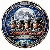  Gedenkmünze zur Artemis-II-Mondmission 2026 – Hommage an die Erde und den Mond, Sammlerstück für Astronauten und Raketen, Erinnerungsstück an die historische Mondlandung
