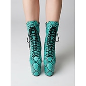 preiswerte Plattformstiefel-Damen-Plateau-Kniestiefel mit Schlangenmuster in Türkis – 20 cm hoher Absatz, Schnürung, ideal für Pole Dance &amp;Nachtclub-Partystiefel