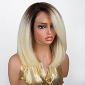 cheap Human Hair Lace Front Wigs-T4/613# Colors Front Lace Human Hair Wig Short BOBO Straight Hair Lace Wig 180% Density For Women