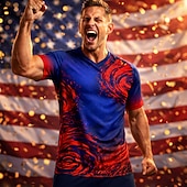  Uniseks Verloop Voetbalzomer Wereldwijde wedstrijd Hardlopen Top Hardloopshirt Zomer Korte mouw UPF 50 Sneldrogend Ademend Sportschool Hardlopen Track Fitness Rood + blauw Sportkleding Sportkleding