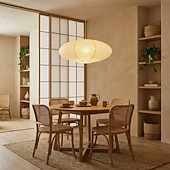 ieftine Lumini insulare-Lampă pandantiv ovală wabi sabi din hârtie, stil japonez, lampă de tavan minimalistă suspendată, candelabru modern cu felinar din hârtie pentru sufragerie, dormitor, living