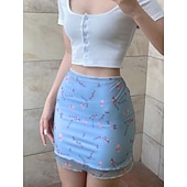 abordables Jupes graphiques-Femmes Jupe de vacances Mode Occasionnel Mini Taille haute Jupes Floral Imprimé Micro-Élastique Quotidien Rue Bleu Blanche Violet Fuchsia Été