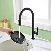 Недорогие Смесители для кухни-Кухонный смеситель с выдвижным распылителем, однорычажный смеситель с высоким изливом для мойки, прочная латунная конструкция, двухфункциональная распылительная головка, простая установка.