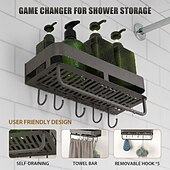 cheap Storage &amp; Organization-Extended version Adhesive Shower Caddy, 40cm / 15.7 inch Stainless Steel Shower Shelves for Inside Shower with Hooks &amp; Towel Bar-No Drilling