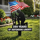 cheap U.S. 250th Anniversary-250 Years of Defending Liberty Metal Garden Stake, Patriotic Memorial Day American Flag Yard Sign, Outdoor Lawn Decor for Veterans, Independence Day, Home &amp; Garden Decoration