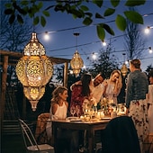 olcso Pathway Lights &amp; Lanterns-marokkói stílusú fém napelemes lámpa, kültéri függő napelemes lámpa, vízálló lámpa, alkalmas teraszok, átjárók, udvarok, tornácok és hátsó udvarok kerti világítására. függő napelemes lámpa