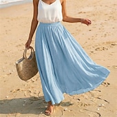 cheap Vacation Skirts-Women's Linen Blend Vacation Skirt Casual Maxi High Waist Skirts Holiday turmeric White Sky Blue Dark Green Summer
