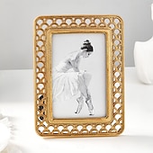cheap Sculptures-Modern Minimalist Resin Photo Frame, 3D Fish Scale Pattern Decorative Picture Frame with Hollow Design, Tabletop Home Decor Frame for Family Photos, Bedroom Desk Shelf Display Decoration