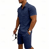 economico Camicie di lino-Per uomo Camicia di lino Due pezzi Set Camicia E Shorts Shorts di Lino Shorts da Spiaggia Impostare Semplice Quotidiano All'aperto Vacanza Collo ripiegato Manica Corta Estate Moda Casual Confortevole