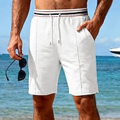 cheap Casual Shorts-Men's Waffle Shorts Shorts Summer Shorts Beach Shorts Casual Shorts Drawstring Pocket Elastic Waist Striped Comfort Breathable Knee Length Outdoor Beach Vacation Vacation Fashion Black White