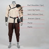 economico Outfit-Set Retrò Vintage Medievale Rinascimento Pantaloni Da giorno Cintura in Vita con accessori Lunghe Vichinghi Ranger Allacciato Costume Per uomo Vichingo Mascherata Fiera Rinascimentale LARP Adulti