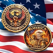 cheap U.S. 250th Anniversary-U.S. 250th Anniversary Commemorative Coin 1776-2026, Patriotic Medal with Bald Eagle, Statue of Liberty, Liberty Bell, Fire Flames, Historical Collectible Gift