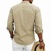 cheap Vacation-Men's Shirt Linen Shirt Popover Shirt Summer Shirt Beach Shirt Geometric Casual Vacation Black White Pink Navy Blue Long Sleeve Stand Collar Summer Spring Clothing Apparel Buttons