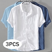 economico Classico-Per uomo Camicia Camicia di lino Camicia Estiva Abbigliamento da spiaggia Camicia con Bottoni Semplice Casuale Spiaggia Nero+Bianco+Grigio Blu navy + blu + bianco Kaki+Verde+Blu navy Blu navy + blu