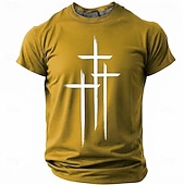 Crosses Faith Bible Christian Three Crosses Men's Minimalist Religious Graphic T Shirt Crew Neck Short Sleeve Inspirational Gift for Him Church Worship Wear Designer Clothing Apparel
