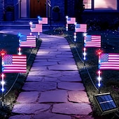 billiga Pathway Lights &amp; Lanterns-8 anslutna i 1 solcellsdrivna amerikanska flagggångslampor röda, vita och blå trädgårdsljus för 250-årsfirandet av självständighetsdagen patriotiska vattentäta LED-trädgårdsdekorationer för utomhusbruk, 4 juli och minnesdagen.