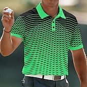 preiswerte Golfpolo für Herren-Herren Optische Täuschung Geometrisch Sport-Poloshirts Kurzarm Polo-Shirts Hemden mit Kragen Lässig Athleisure Knöpfe Atmungsaktives Gewebe Frühling &amp; Sommer Blau Purpur Grün