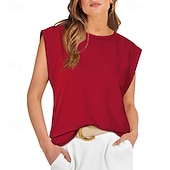 baratos Tanque Simples-Mulheres Camiseta Côr Sólida Clássico Casual Sem Manga Gola Redonda Tops regulares Diário Para Noite Final de semana Preto Branco Vinho Verde Escuro Damasco Verão Primavera