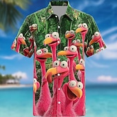 abordables Oiseaux &amp; Animaux-Homme Flamant rose Oiseau Plantes Tropicales Chemise hawaïenne Chemises tropicales Chemise Aloha Manche Courte Hawaïen Drôle Extérieur Fête Vacances à la Plage Été Printemps Col Rabattu Impression 3D