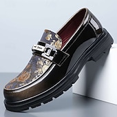 abordables Mocasines-Mocasines de hombre color burdeos con estampado, sin cordones, con detalle metálico y suela gruesa. Zapatos de vestir formales de lujo para bodas, banquetes, fiestas, graduaciones, eventos de moda y ocasiones especiales.