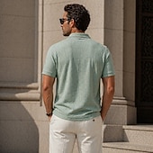 economico Polo classica da uomo-polo da uomo a maniche corte risvoltate, tinta unita, bottoni, traspiranti, primaverili &amp;verde chiaro estivo