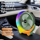 cheap Настольные вентиляторы-Moon Shaped Desk Fan with Rainbow RGB LED Light, 3-Speed Quiet Personal USB Table Fan for Office Bedroom Nightstand, Rechargeable Battery Operated Small Fan for Kids Dorm, Colorful Cooling Gift
