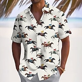  Derby del Kentucky Per uomo A righe Corsa di cavalli Camicia Camicia Estiva Camicia con Bottoni Manica Corta Vintage Retrò Ferie Estate Primavera Collo ripiegato Stampa 3D camicie con colletto Blu